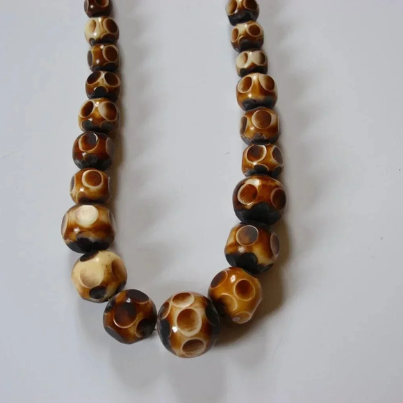 Vtg Carved Bone Beaded Necklace - Picture 5 of 7